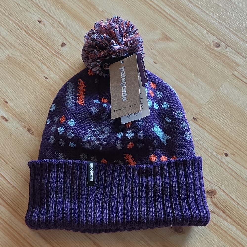 Patagonia Icefall Knit Vibrant Purple and Orange Pom-Pom Hat New With Tags